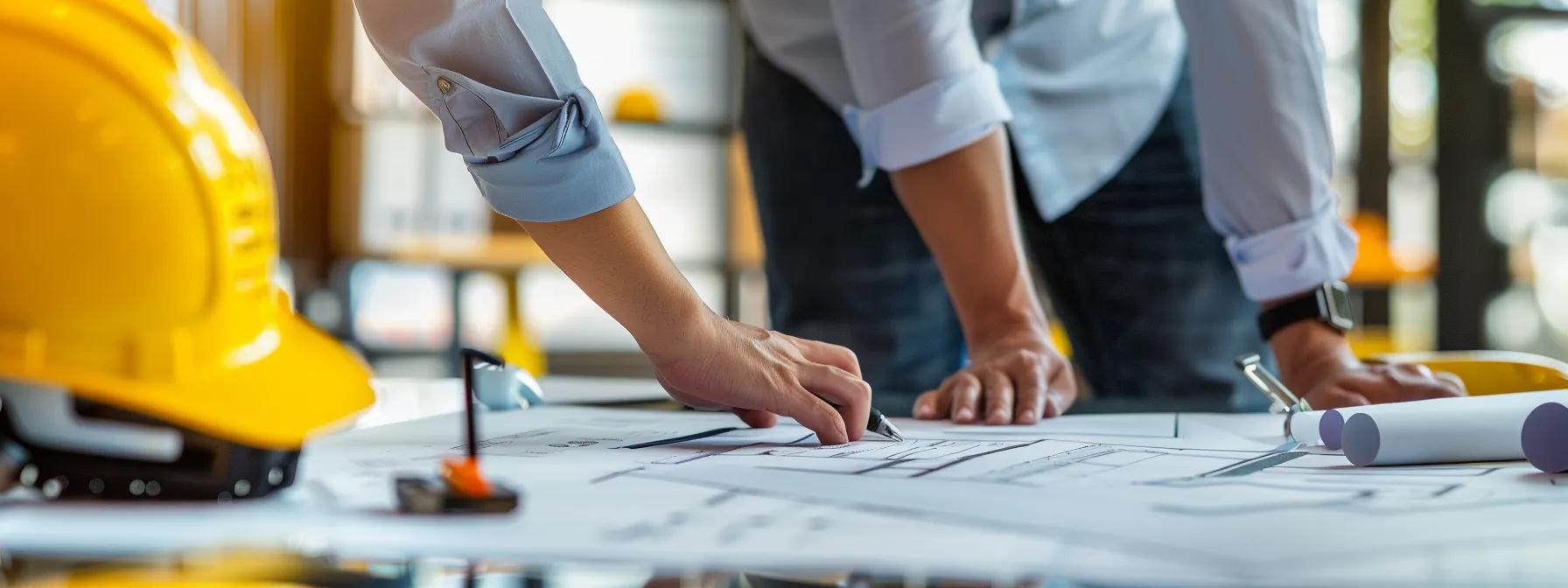 a modern urban office environment showcases a professional team collaborating over detailed blueprints and digital models, highlighting innovative waterproofing solutions tailored for the unique property challenges of nyc and staten island.