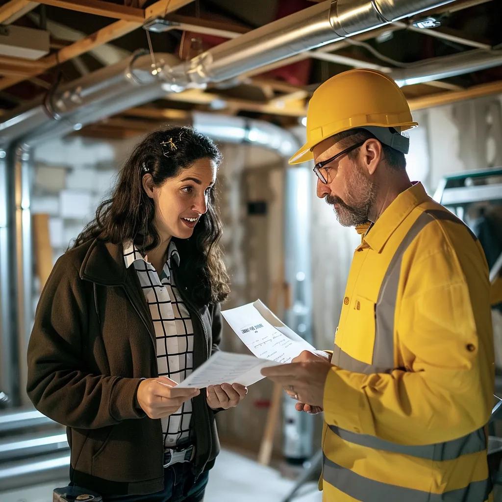 Homeowner reviewing contractor credentials with a waterproofing specialist